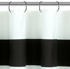 ROYALE LINENS Printed Shower Curtain 72 X 72 Inches - with Reinforced Button Holes - Rugby Stripe Black Design - Machine Washable & Water Resistant Shower Curtains (Standard - Rugby Stripe Black)