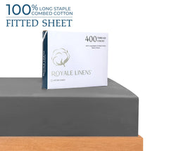 Royale Linens 400 Thread Count 100% Cotton Sateen Fitted Sheet - UltraSoft Wrinkle & Fade Resistant - Bottom Sheet - Deep Pocket Stretches Upto 16" - Fitted Sheet Only - Elastic Sheet (Charcoal Queen)