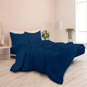 ROYALE Navy Duvet Cover- Washed Duvet Cover Set, 3 Piece Double Brushed Duvet Covers with Button Closure - 1 Duvet Cover and 2 Pillow Shams - Comforter Cover