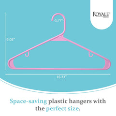 ROYALE Plastic Hangers 20 Pack - Pink Plastic Hangers - Clothes Hanger With Hooks – Heavy Duty Space Saving Coat Hangers Ideal For Everyday Use For Tops, Skirt, Dress, Shirts, Pants (20 Pack, Pink)