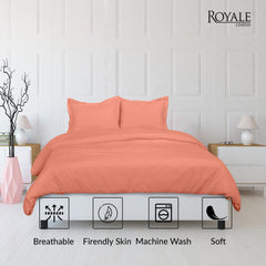 ROYALE LINENS Coral Duvet Cover Queen Size - Queen Duvet Cover Set - 3 Piece Double Brushed Queen Duvet Covers with Zipper Closure, 1 Queen Duvet Cover 90x90 inches and 2 Pillow Shams (Queen, Coral)