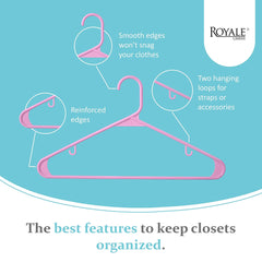 ROYALE Plastic Hangers 20 Pack - Pink Plastic Hangers - Clothes Hanger With Hooks – Heavy Duty Space Saving Coat Hangers Ideal For Everyday Use For Tops, Skirt, Dress, Shirts, Pants (20 Pack, Pink)