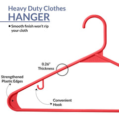 ROYALE Plastic Hangers 20 Pack - Red Plastic Hangers - Clothes Hanger With Hooks – Heavy Duty Space Saving Coat Hangers Ideal For Everyday Use For Tops, Skirt, Dress, Shirts, Pants (20 Pack, Red)