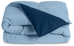 ROYALE Queen Comforter - All Season Down Alternative Bedding Comforter - Lightweight Quilted Comforter with Corner Tabs - Luxury Hotel Comforter - Box Stitched Duvet Insert (Queen, Navy & Lake Blue)