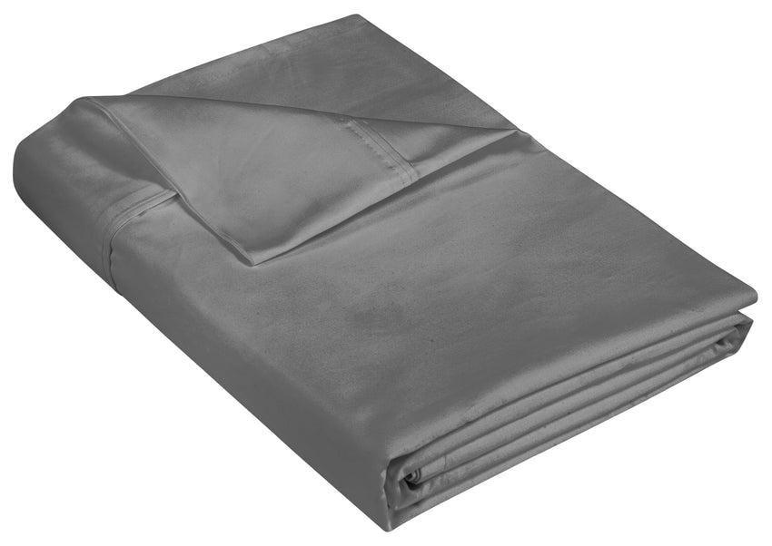 400 Thread Count 100% American Grown Cotton Flat Sheet - Cooling Sheets - Queen Sheets - Luxury Sateen Weave - Queen Flat Sheet Sold Separately - Grey Flat Sheet Only (Queen, Spanish Slate)