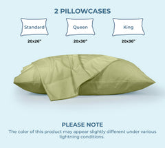 ROYALE LINENS 200 Thread Count 100% Long Staple Combed Cotton Pillowcases Set Of 2 - Ultra Soft - Queen Bed Pillow Cover - 20"x30" - Breathable, Cool & Crisp Percale White (Queen, Sage Green)