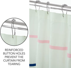 Royale Linens Double Brushed MICROFIBER 1800 Thread Printed Shower Curtain for Bathroom 72 X 72 INCHES with Reinforced Button Holes for Home Hotel Machine Washable (Standard, Appliqued Stripe White)