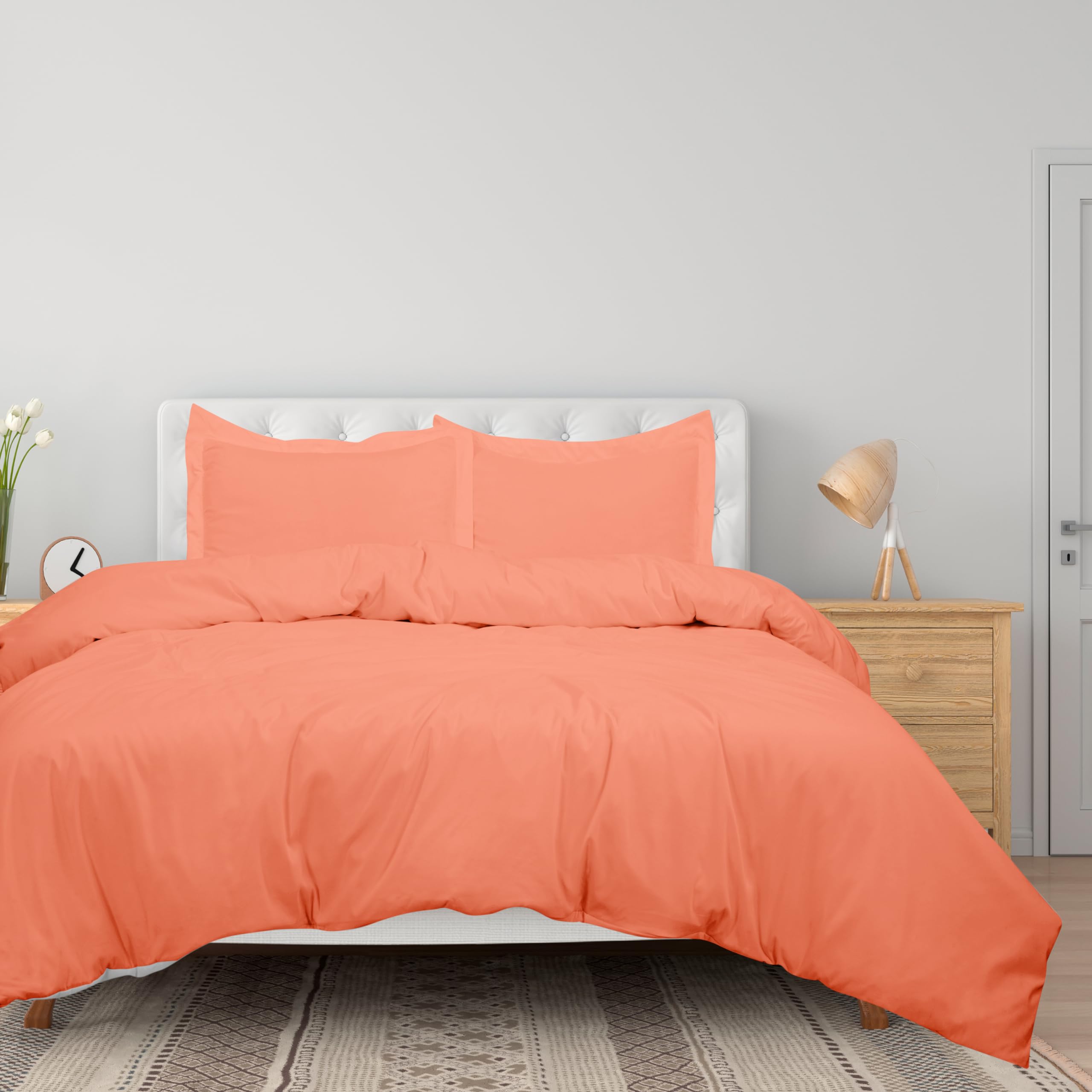 ROYALE LINENS Coral Duvet Cover - Duvet Cover Set - 3 Piece Double Brushed Duvet Covers with Zipper Closure, 1 Queen Duvet Cover  and 2 Pillow Shams ( Coral)