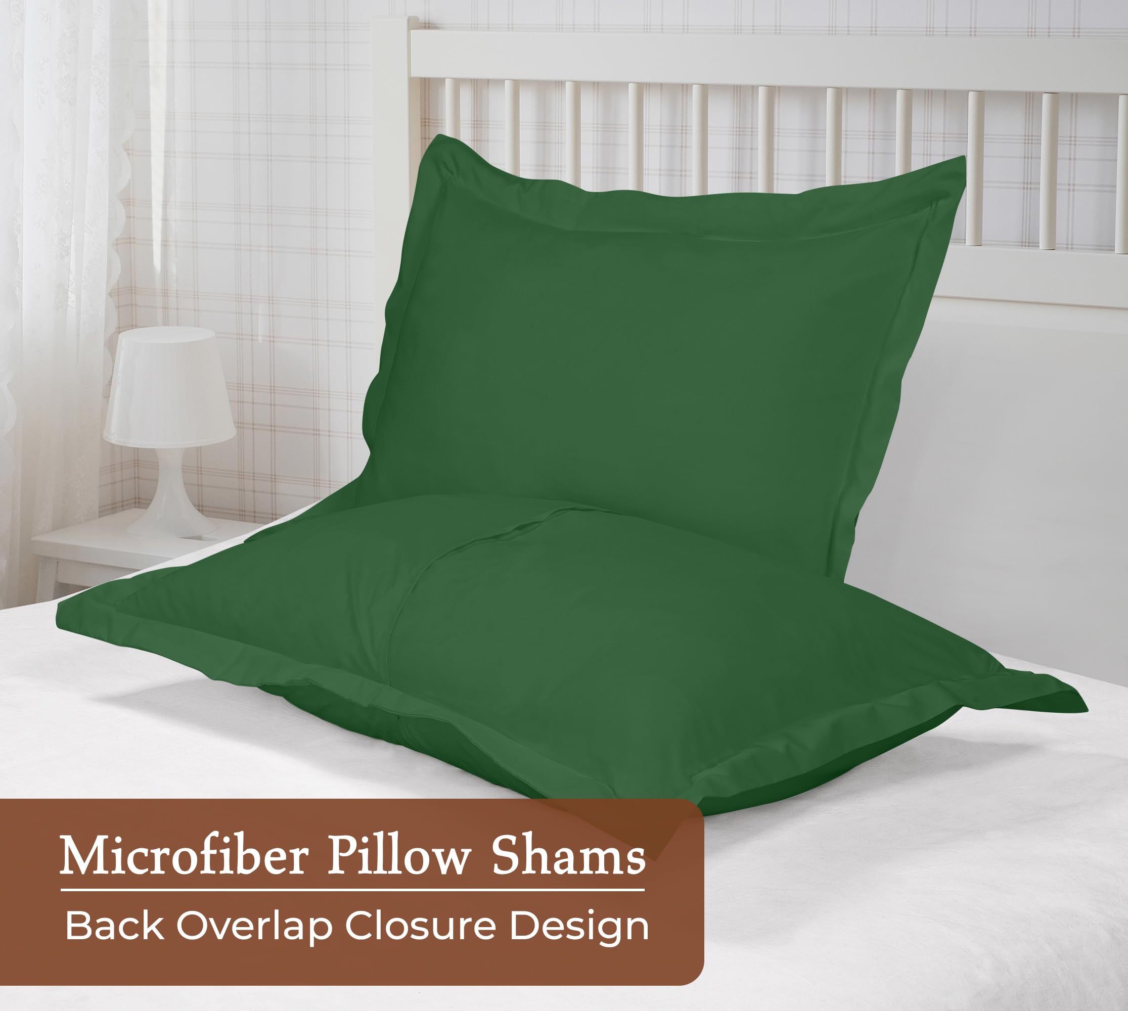 Royale Linens Pillow Shams 2 Pack - Brushed 1800 Microfiber - Bed Pillow Shams, Wrinkle Resistant Soft and Cozy - Back Overlap Closure - Oxford Pillow Case (Hunter Green)
