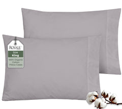 ROYALE LINENS 200 Thread Count 100% Long Staple Combed Cotton Pillowcases Set Of 2 - Ultra Soft - Queen Bed Pillow Cover - 20"x30" - Breathable, Cool & Crisp Percale White Pillow Cases ( Silver)
