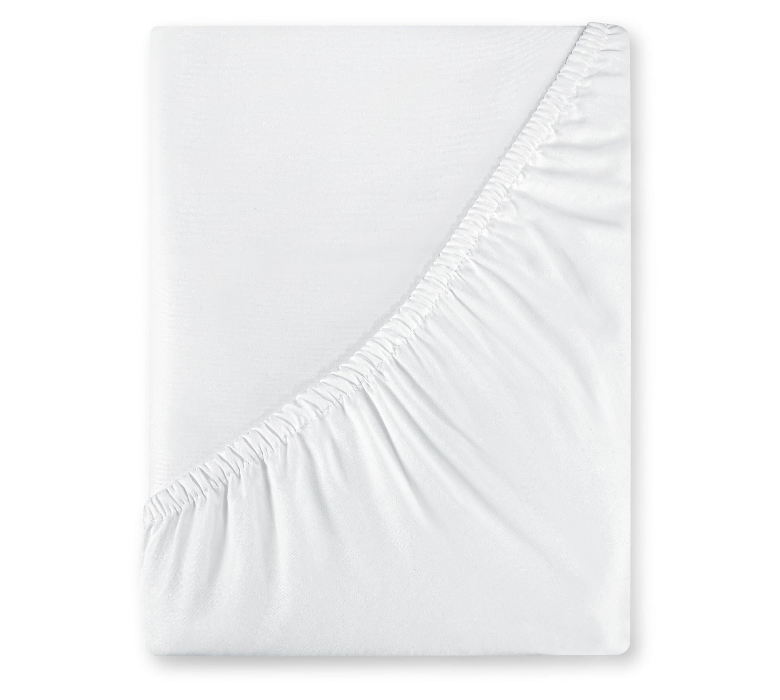 Royale Linens 400 Thread Count 100% American Grown Cotton Fitted Sheet - All Around Elastic Fitted Sheet - Luxury Sateen Weave - Snug Fit Bottom Sheet Fit Up To 16" ( Signature White)