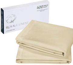 Royale Linens 400 Thread Count 100% American Grown Cotton Queen Pillowcase Set - Luxury Sateen Queen Pillow case - 20"x30" Inch - Soft & Smooth Set of 2 Beige Pillowcases - (Queen, Moroccan Sand)