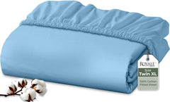Royale Linens 200 Thread Count 100% Long Staple Combed Cotton Fitted Sheet - Super Soft Deep Pocket Bottom Sheet -Queen Fitted Sheet Only - Elastic Sheet (Queen,Lake Blue)