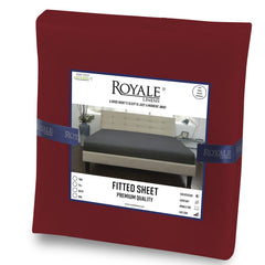 Royale Linens Fitted Sheet Queen - Brushed Hotel Quality 1800 Ultra-Soft Wrinkle & Fade Resistant - Bottom Sheet - Deep Pocket Stretches Up to 16" - Fitted Sheet Only - Elastic Sheet (Queen, Burgundy)