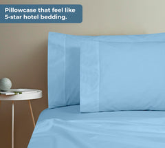 ROYALE LINENS 200 Thread Count 100% Long Staple Combed Cotton Pillowcases Set Of 2 - Ultra Soft - Queen Bed Pillow Cover - 20"x30" - Breathable, Cool & Crisp Percale White (Queen, Lake Blue)