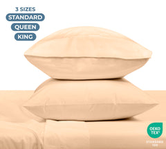 ROYALE LINENS 200 Thread Count 100% Long Staple Combed Cotton Pillowcases Set Of 2 - Ultra Soft - Queen Bed Pillow Cover - 20"x30" - Breathable, Cool & Crisp Percale White Pillow Cases ( Sand)