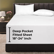 Royale Linens Extra Deep Pocket Fitted Sheet Only - Soft White Fitted Sheet Deep Pocket - Fits 18 inch to 24 inch Thick Mattress - Fitted Sheet Only - Elastic Sheet (White)