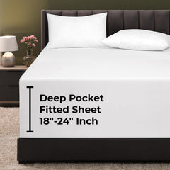 Royale Linens Extra Deep Pocket Queen Fitted Sheet Only - Soft White Queen Size Fitted Sheet Deep Pocket - Fits 18 inch to 24 inch Thick Mattress - Fitted Sheet Only - Elastic Sheet (Queen, White)