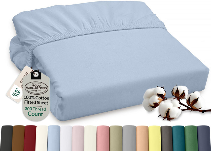 Royale Linens 100% Organic Cotton Percale Weave Super Soft Deep Pocket Bottom Sheets Elastic Sheet Fitted Sheets Only