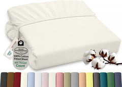Royale Linens 100% Organic Cotton Percale Weave Super Soft Deep Pocket Bottom Sheets Elastic Sheet Fitted Sheets Only