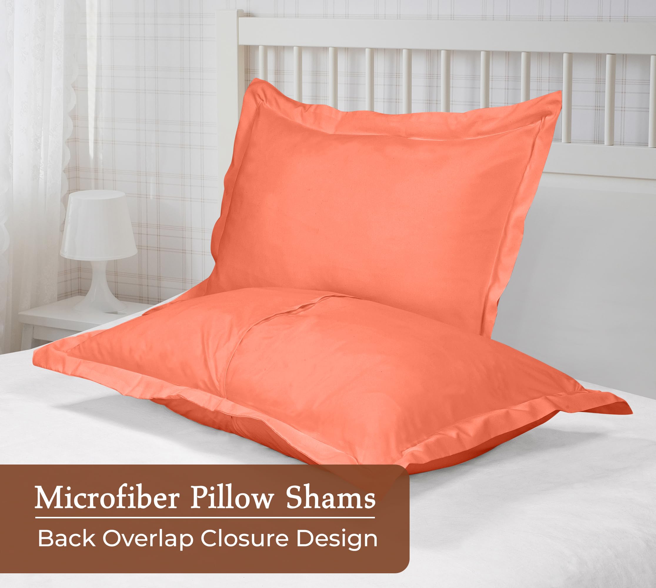 Royale Linens Pillow Shams 2 Pack - Brushed 1800 Microfiber - Bed Pillow Shams, Wrinkle Resistant Super Soft and Cozy - Back Overlap Closure - Oxford Pillowcases (Coral)
