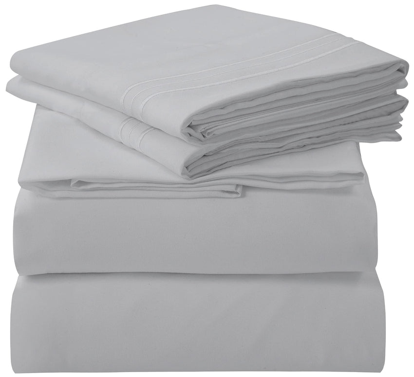 ROYALE LINENS - 4 Piece Bed Sheet - Soft Brushed Microfiber 1800 Bedding Set - 1 Fitted Sheet, 1 Flat Sheet, 2 Pillow case - Wrinkle & Fade Resistant Luxury Sheet Set (Silver)