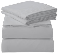 ROYALE LINENS - 4 Piece Bed Sheet - Soft Brushed Microfiber 1800 Bedding Set - 1 Fitted Sheet, 1 Flat Sheet, 2 Pillow case - Wrinkle & Fade Resistant Luxury Sheet Set (Silver)