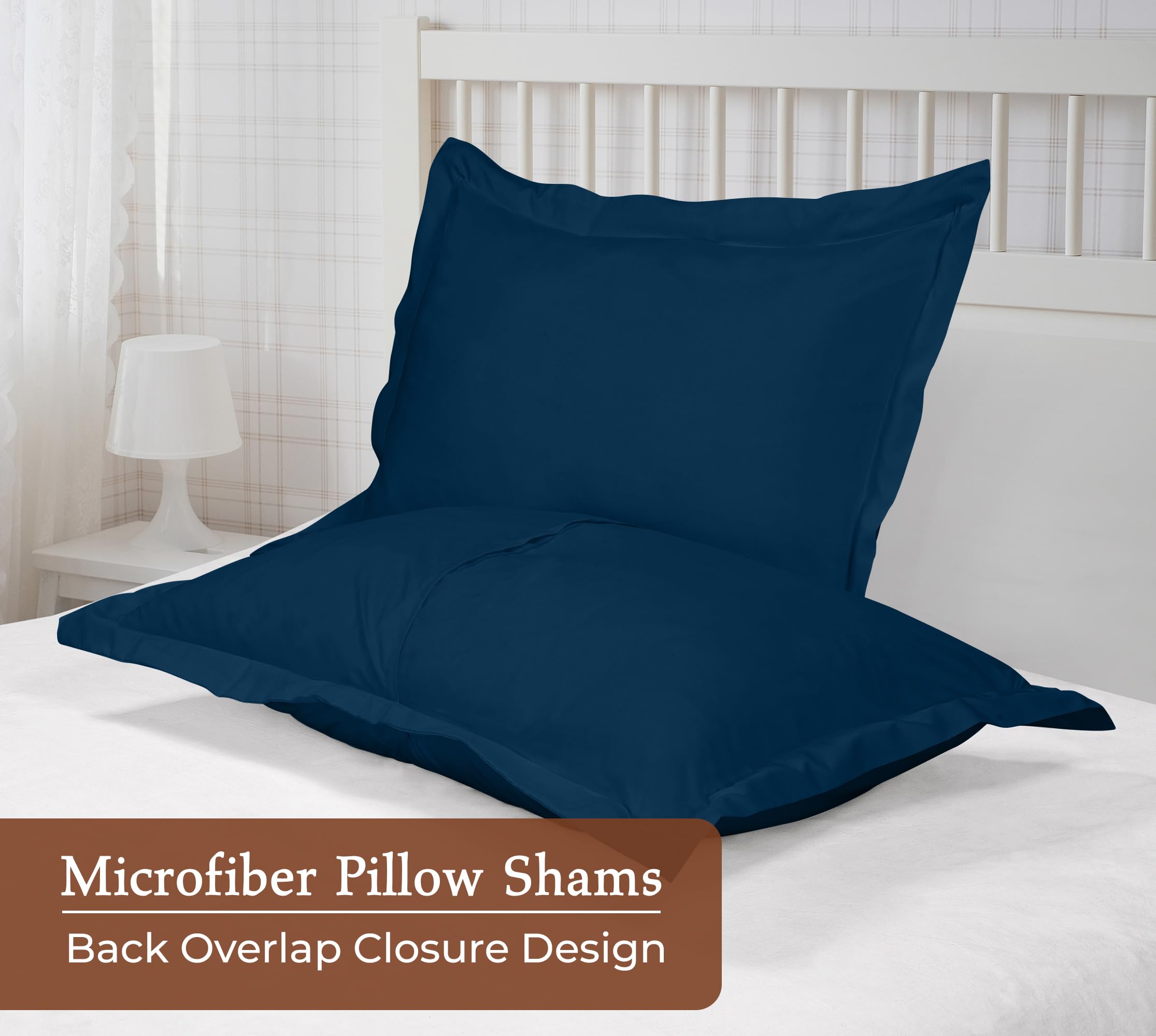 Royale Linens Pillow Shams 2 Pack -Brushed 1800 Microfiber - Bed Pillow Shams, Wrinkle & Fade Resistant Super Soft and Cozy -Back Overlap Closure - Oxford Pillowcase (Navy)