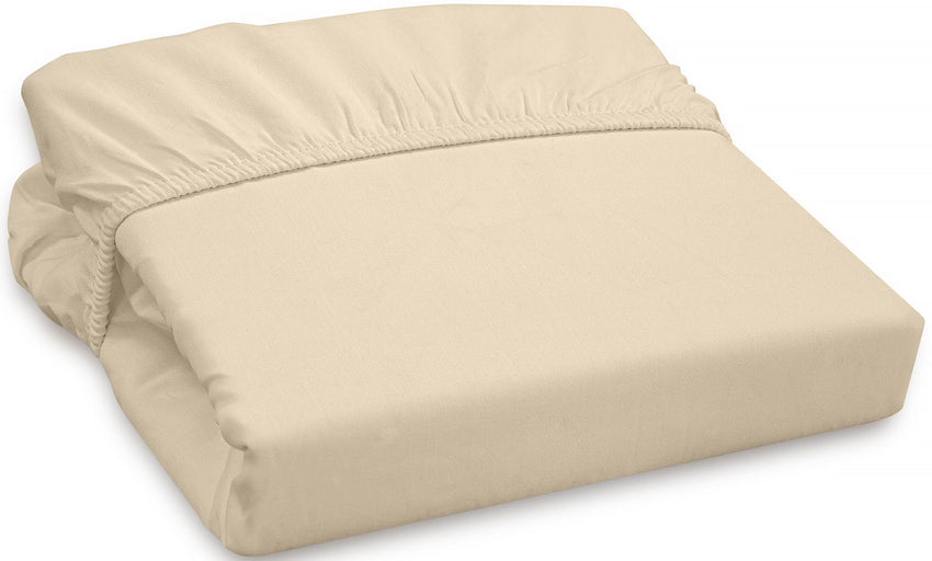 ROYALE LINENS 300 Thread Count 100% Long Staple Combed Cotton Fitted Sheet - Super Soft Deep Pocket Bottom Sheet - Cream Fitted Sheet Queen Size - Queen Fitted Sheet Only - Elastic Sheet (Queen,Cream)