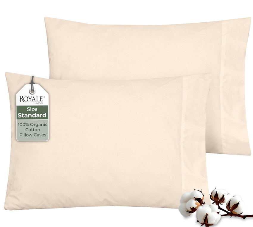 ROYALE LINENS 200 Thread Count 100% Long Staple Combed Cotton Pillowcases Set Of 2 - Ultra Soft - Queen Bed Pillow Cover - 20"x30" - Breathable, Cool & Crisp Percale White Pillow Cases ( Cream)