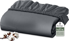 Royale Linens 200 Thread Count 100% Long Staple Combed Cotton Fitted Sheet - Super Soft Deep Pocket Bottom Sheet -Queen Fitted Sheet Only - Elastic Sheet (Queen,Charcoal)