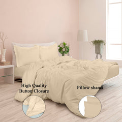 ROYALE Sand Duvet Cover Queen Size - Washed Duvet Cover Set, 3 Piece Double Brushed Duvet Covers with Button Closure - 1 Duvet Cover 90x90 inches and 2 Pillow Shams - Comforter Cover