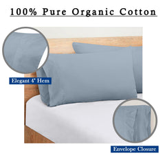 ROYALE LINENS 300 Thread Count 100% Long Staple Combed Cotton Pillowcases Set of 2 - Ultra Soft - Queen Bed Pillow Cover - 20"x30" - Breathable, Cool & Crisp Percale Pillow Cases (Queen, Lake Blue)