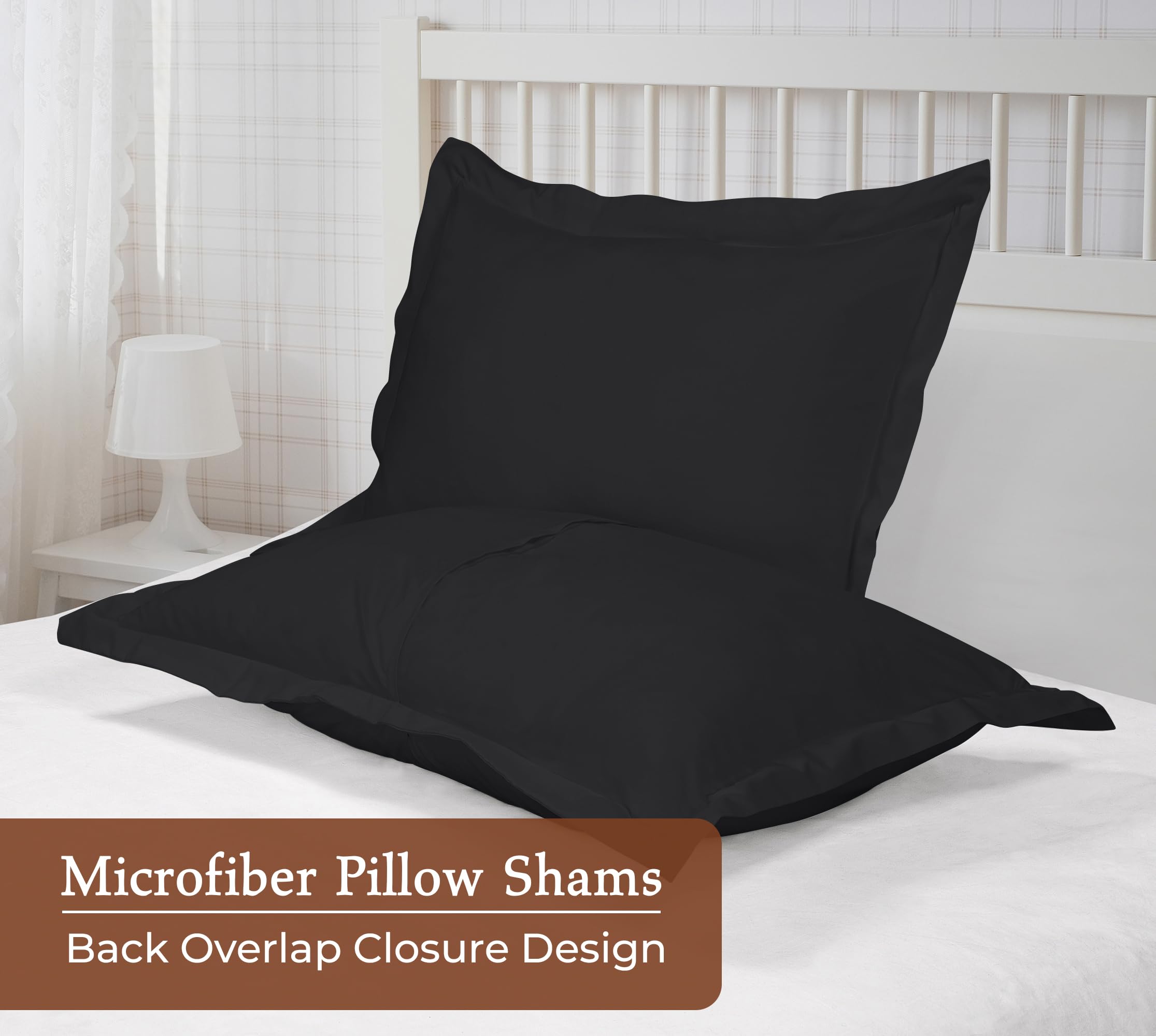 Royale Linens Pillow Shams 2 Pack- Brushed 1800 Microfiber - Bed Pillow Shams, Wrinkle Resistant Super Soft and Cozy - Back Overlap Closure - Oxford Pillowcase (Black)