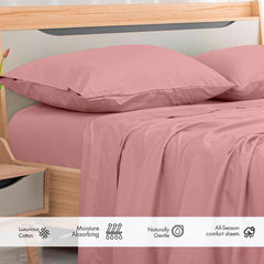 ROYALE LINENS 300 Thread Count 100% Long Staple Combed Cotton Flat Sheet - Super Soft - Top Sheet - Queen Flat Sheet Sold Separately - Breathable, Cool & Crisp Percale Flat Sheet Only (Queen, Pink)