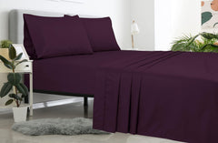 ROYALE LINENS 400 Thread Count 100% American Grown Cotton 4 Piece Sateen Queen Sheet Set - 1 Fitted Sheet, 1 Flat Sheet, 2 Pillow case - Purple Queen Bedsheet - Cotton Sheets - (Queen, Desert Purple)