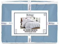 ROYALE Queen Comforter - All Season Down Alternative Bedding Comforter - Lightweight Quilted Comforter with Corner Tabs - Luxury Hotel Comforter - Box Stitched Duvet Insert (Queen, Navy & Lake Blue)