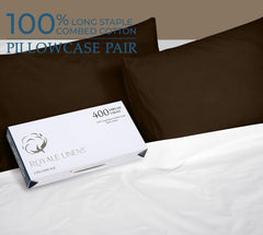 Royale Linens 400 Thread Count 100% American Grown Cotton Queen Pillowcase Set - Luxury Sateen Queen Pillow case - 20"x30" Inch - Soft & Smooth Set of 2 Brown Pillowcases - (Queen, Hazel Nut)