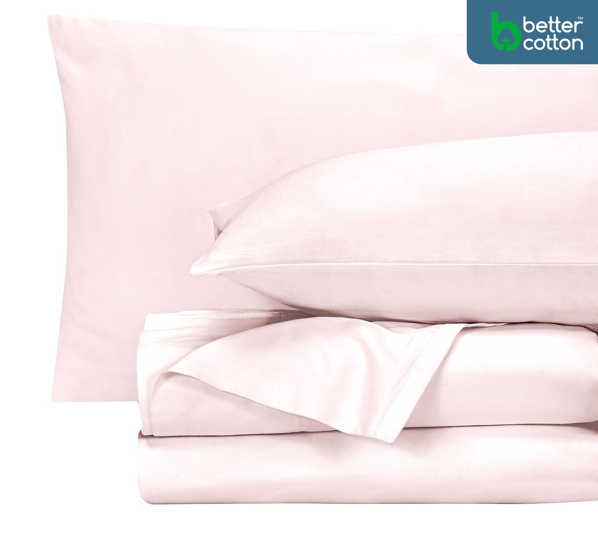 ROYALE LINENS 400 Thread Count 100% American Grown Cotton 4 Piece Sateen Sheet Set - 1 Fitted Sheet, 1 Flat Sheet, 2 Pillow case - Pink Bedsheet - Cotton Sheets - (Kyoto Blush)