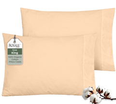 ROYALE LINENS 200 Thread Count 100% Long Staple Combed Cotton Pillowcases Set Of 2 - Ultra Soft - Queen Bed Pillow Cover - 20"x30" - Breathable, Cool & Crisp Percale White Pillow Cases ( Sand)