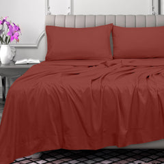 Royale Linens 300 Thread Count 100% Long Staple Combed Cotton Flat Sheet - Super Soft - Top Sheet - Queen Flat Sheet Sold Separately - Breathable, Cool & Crisp Percale Flat Sheet Only (Queen, Rust)