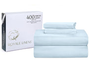 ROYALE LINENS 400 Thread Count 100% American Grown Cotton 4 Piece Sateen Sheet Set - 1 Fitted Sheet, 1 Flat Sheet, 2 Pillow case - Blue Bedsheet - Cotton Sheets - (Caribbean Blue)