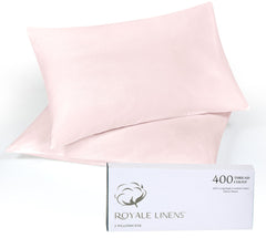 Royale Linens 400 Thread Count 100% American Grown Cotton Queen Pillowcase Set - Luxury Sateen Queen Pillow case - 20"x30" Inch - Soft & Smooth Set of 2 Pink Pillowcases - (Queen, Kyoto Blush)