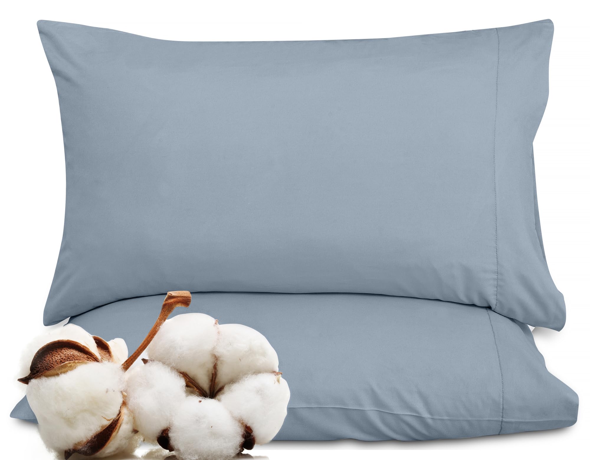ROYALE LINENS 300 Thread Count 100% Long Staple Combed Cotton Pillowcases Set of 2 - Ultra Soft - Bed Pillow Cover - Breathable, Cool & Crisp Percale Pillow Cases ( Lake Blue)