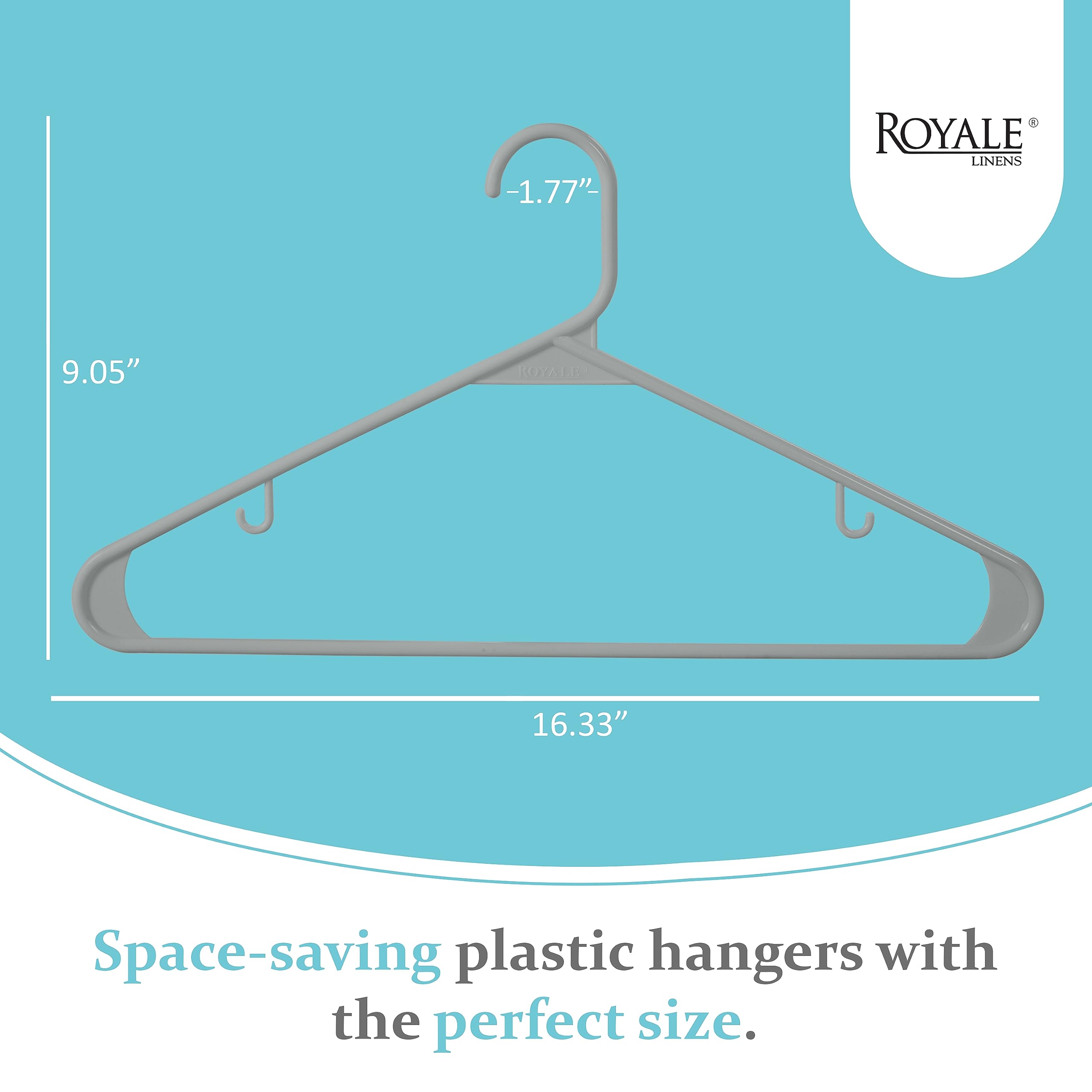 ROYALE Plastic Hangers - Grey Plastic Hangers - Clothes Hanger With Hooks – Heavy Duty Space Saving Coat Hangers Ideal For Everyday Use For Tops, Skirt, Dress, Shirts, Pants ( Grey)