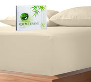 Royale Linens Rayon Derived Bamboo Viscose Fitted Sheet Only - Cooling Fitted Sheets for Bed - Deep Pocket Up to 16" - Organic Viscose Derived from Bamboo - Breathable Bottom Sheet (Sand)