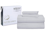 ROYALE LINENS 400 Thread Count 100% American Grown Cotton 4 Piece Sateen Sheet Set - 1 Fitted Sheet, 1 Flat Sheet, 2 Pillow case - Silver Bedsheet - Cotton Sheets - ( Spanish Silver)