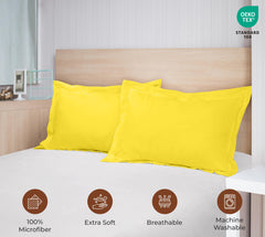 Royale Linens Pillow Shams 2 Pack Queen Size 20x30 Inch - Brushed 1800 Microfiber - Bed Pillow Shams, Wrinkle & Fade Resistant Soft and Cozy - Back Overlap Closure - Oxford Pillowcase (Queen, Yellow)