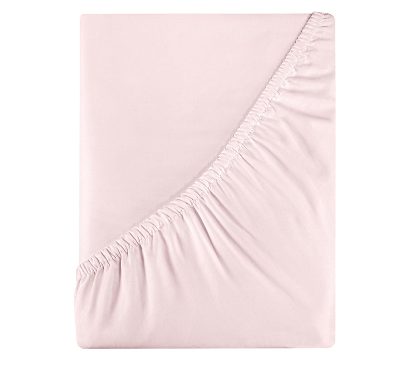 Royale Linens 400 Thread Count 100% American Grown Cotton Fitted Sheet Queen Size - All Around Elastic Fitted Sheet - Luxury Sateen Weave - Snug Fit Bottom Sheet Fit Up To 16 Inch (Queen, Kyoto Blush)