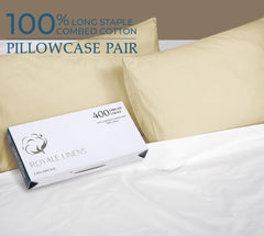 Royale Linens 400 Thread Count 100% American Grown Cotton Queen Pillowcase Set - Luxury Sateen Queen Pillow case - 20"x30" Inch - Soft & Smooth Set of 2 Beige Pillowcases - (Queen, Moroccan Sand)